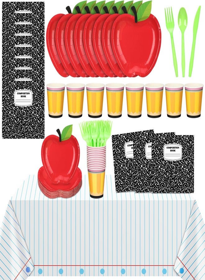 Reallnaive 146 Pcs Back to School Decorations Apple Disposable Plate First Day of School Party Supplies Tableware Set for 24 Guest 2 Disposable Tablecloth Composition Notebook for Classroom Pre K Graduation - Image 1